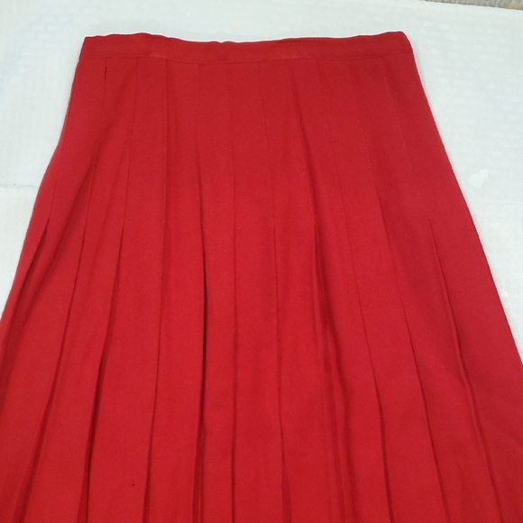 Vtg Metro Work Vibrant Red A-Line Pleated Wool Skirt - Picture 2 of 9